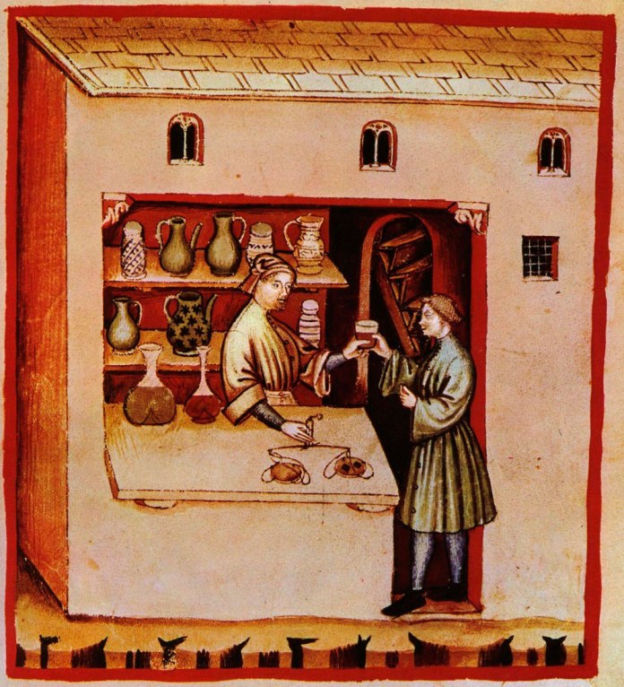 Аптека. Мiнiатюра з Tacuinum sanitatis, трактату про здоров'я. XIV столiття