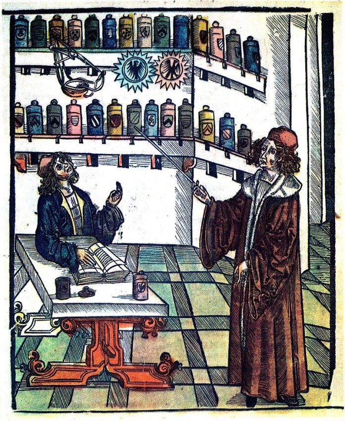 Лiкар i аптекар. Мiнiатюра з Книги життя, Флоренцiя, 1508 р.